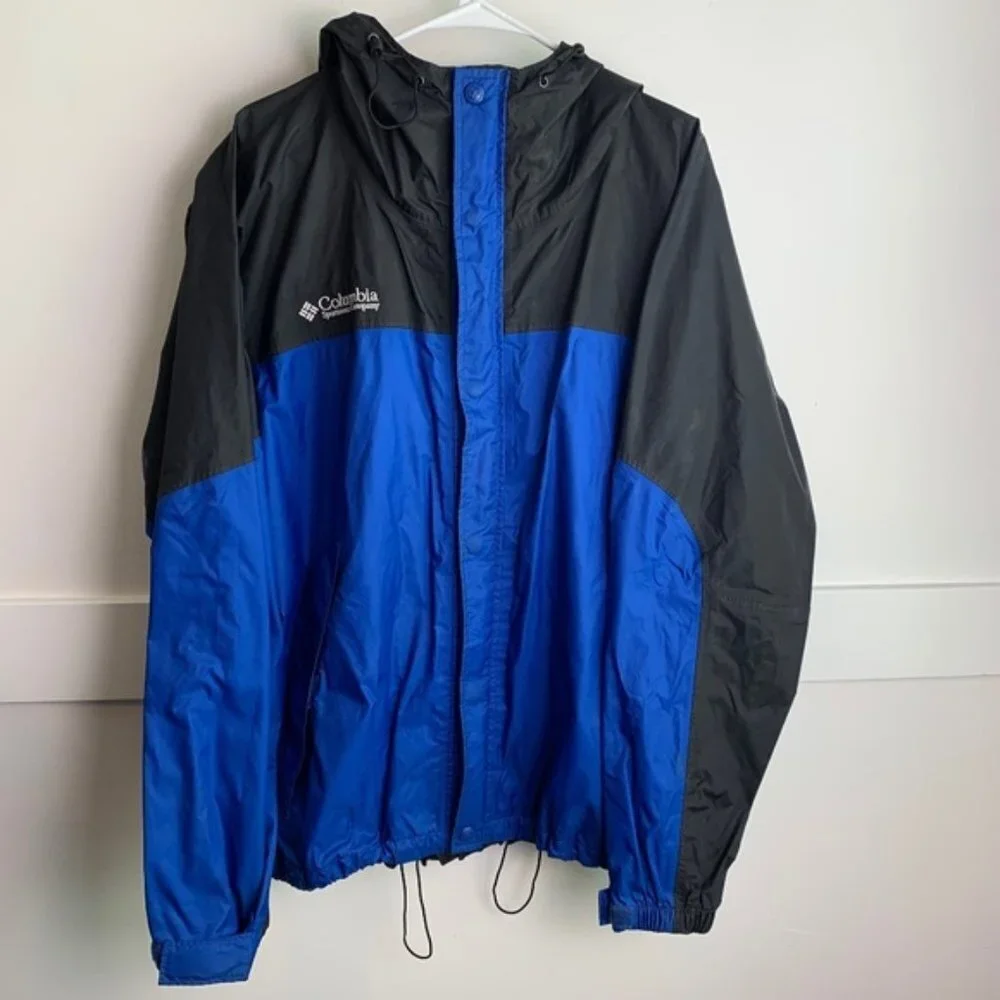 COLUMBIA Blue & Black Omnitech Waterproof Packable Full Zip Jacket